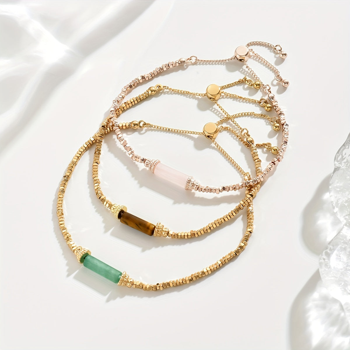 3pcs Women'S Fashion Bracelet Retro Fall\Winter Adjustable 1 Mils Golden Plating Natural Stone Handmade Beaded Bracelet Set for Everyday All-In-One Party Gifts Local Warehouse