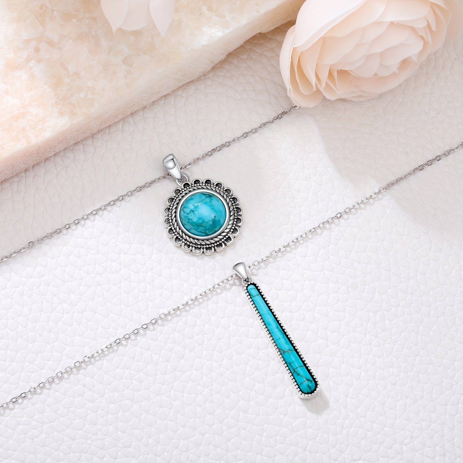 Turquoise Layered Necklace 925 Sterling Silver Genuine Gemstone Turquoise Pendant Boho Jewelry Gifts for Women