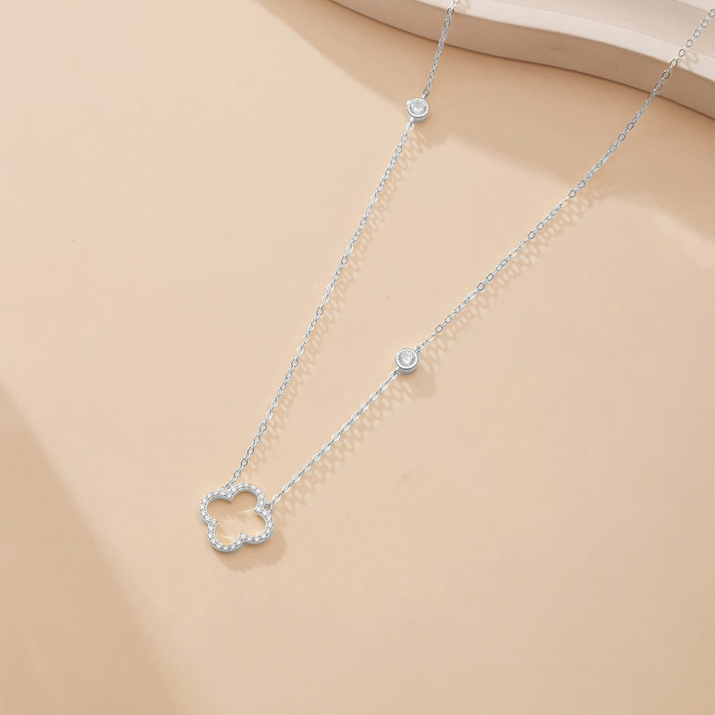 Timeless Durable Jewelry 925 Sterling Silver Clover Necklace | Lucky Guardian Synthetic Zirconia Pendant, Minimalist Collarbone Chain, Women's Jewelry, Girlfriend Birthday Gift, Romantic Present, Elegant Fashion Accessory