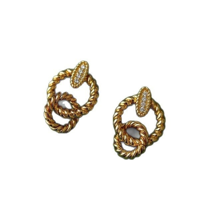 Retro Style Fashion Temperament Double Circle S925 Synthetic Zirconia Earrings - Party Banquet Exquisite Jewelry - Anniversary Gift, Special Occasion, Elegant Design, Fine Craftsmanship