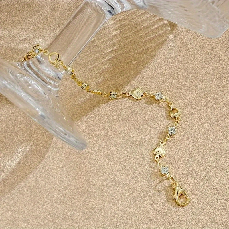 1pc Elegant Minimalist Alloy Bracelet with Heart & Star Charms - Versatile Everyday Jewelry for Women, Perfect Gift for Birthdays, Anniversaries, Parties & Dates