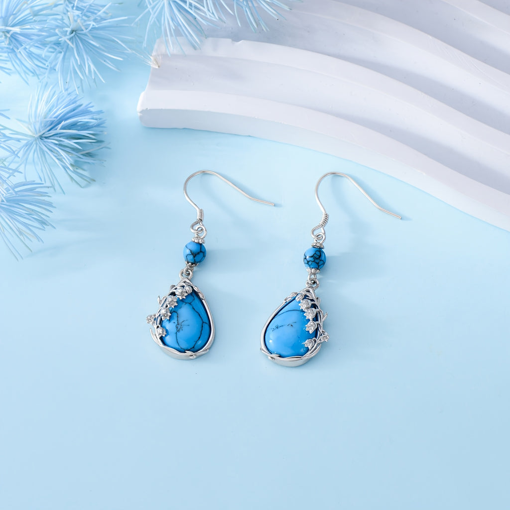 Lily Of The Valley Earrings for 925 Sterling 925 Silver Turquoise Flower Dangle Earrings Jewelry for Birthday Mother's Day, for Teenager