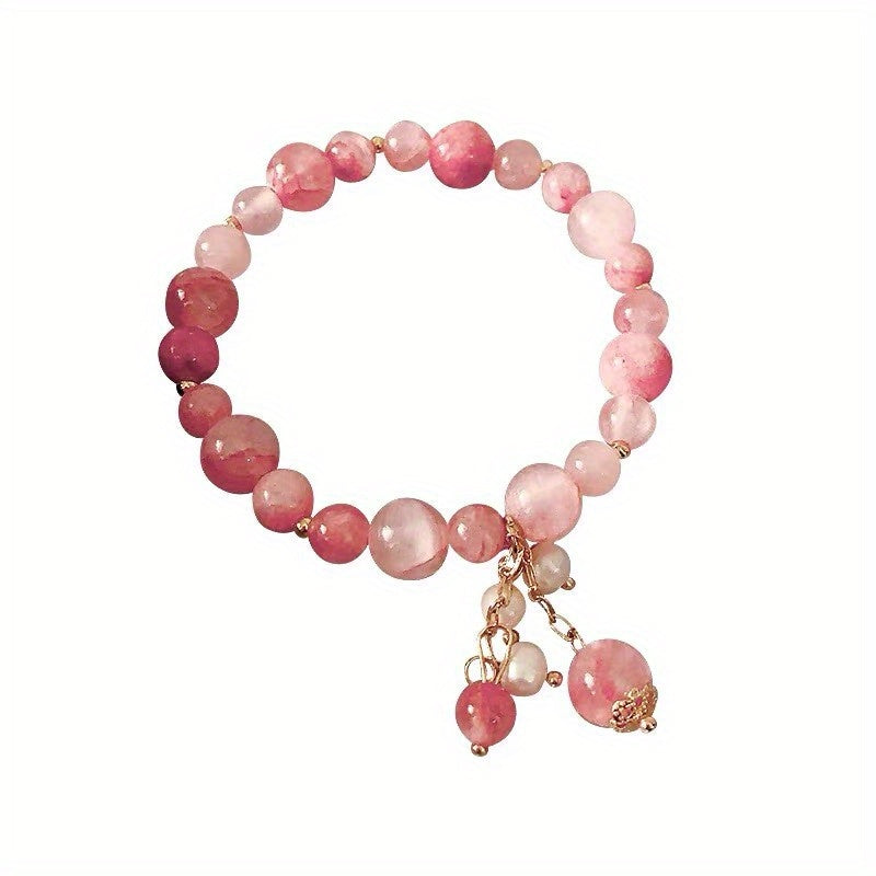 Korean Version of Simple Personalized Freshwater Pearl Strawberry Crystal Bracelet