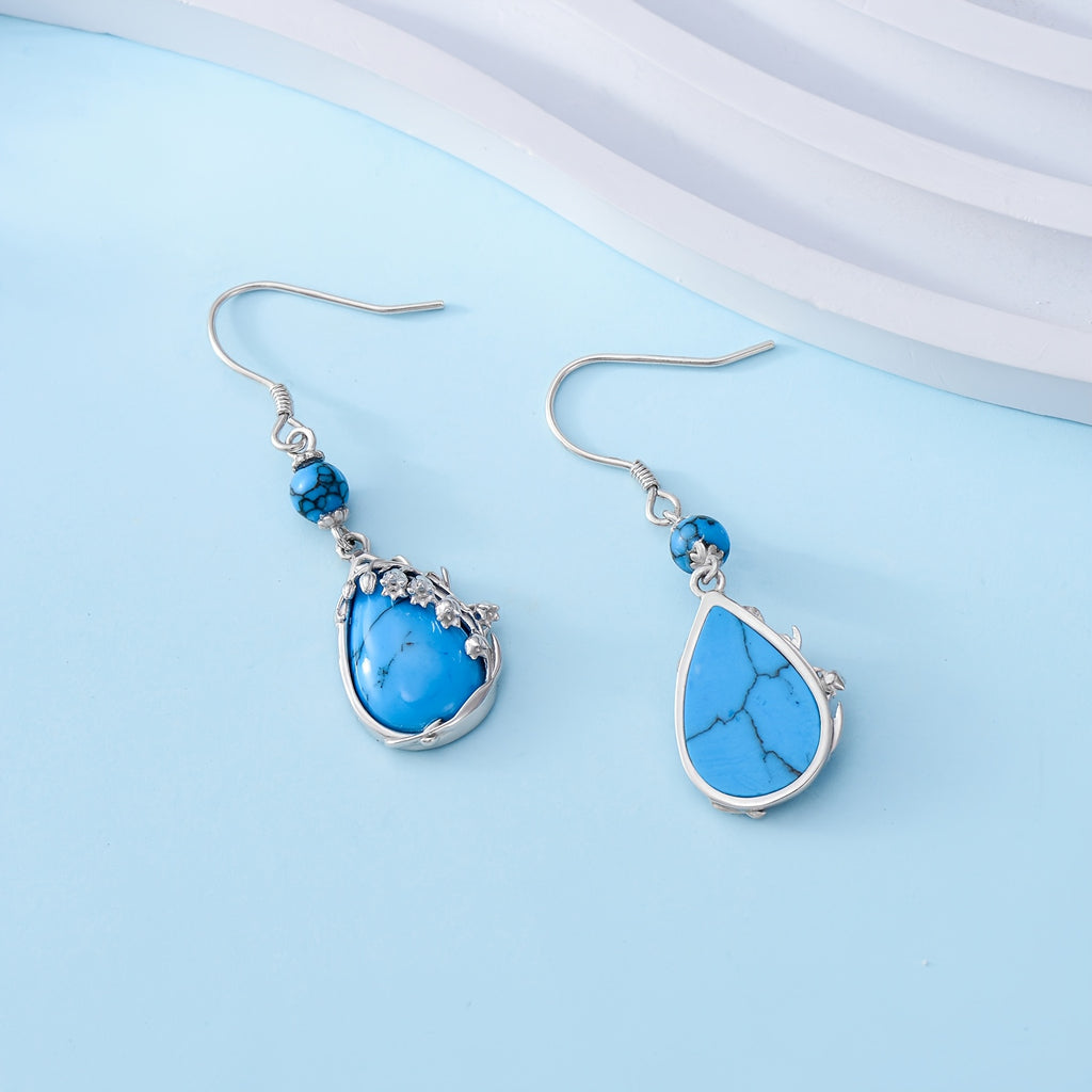 Lily Of The Valley Earrings for 925 Sterling 925 Silver Turquoise Flower Dangle Earrings Jewelry for Birthday Mother's Day, for Teenager