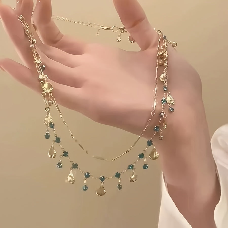 1pc blue Golden shell necklace versatile bracelet niche design sense light luxury jewelry