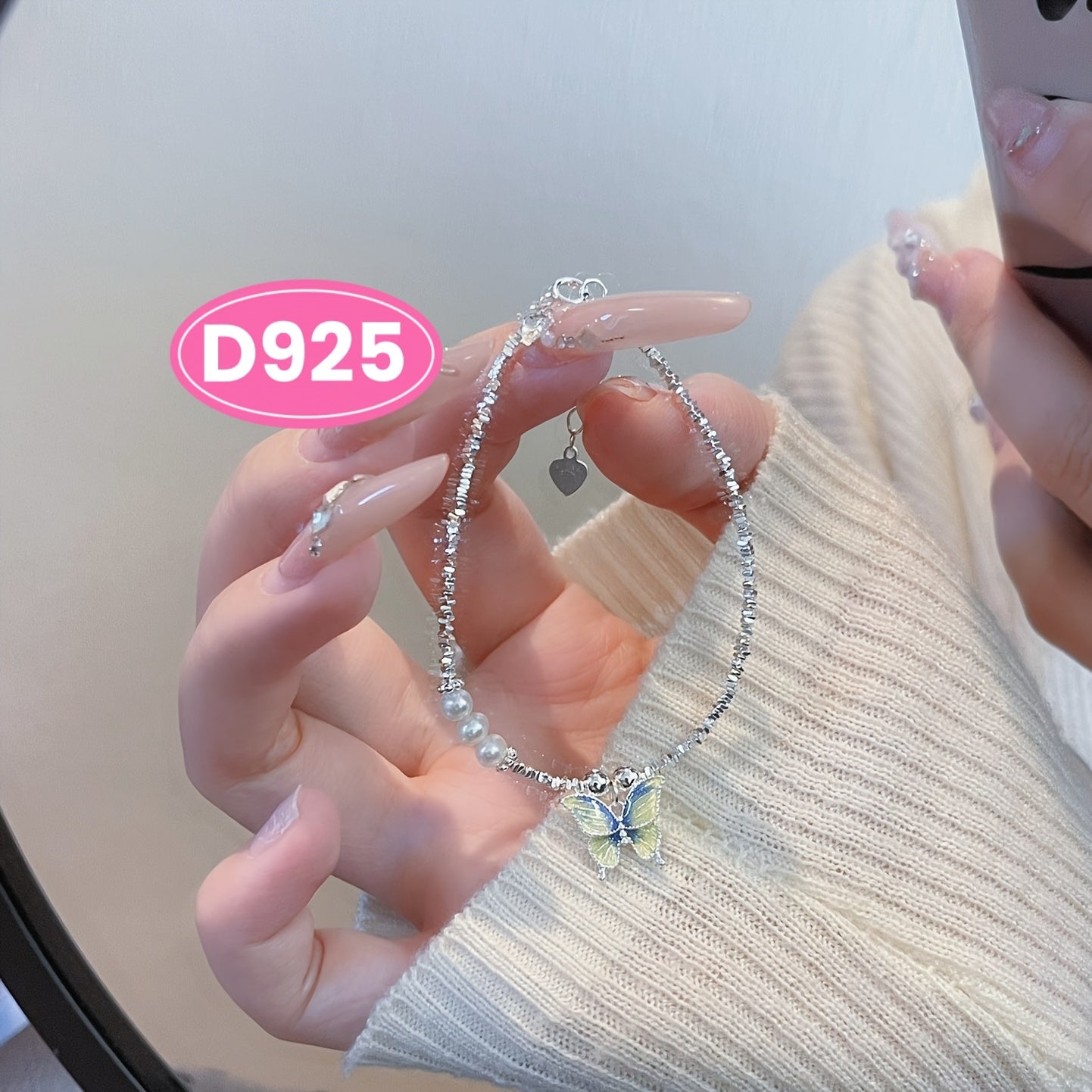 S925 Silvery Enamel Butterfly Bracelet - Elegant Minimalist Design with Sparkling Accents, Durable & Stylish for Casual Attire, Perfect for Casual Attire, Butterfly Jewelry, For Teenager