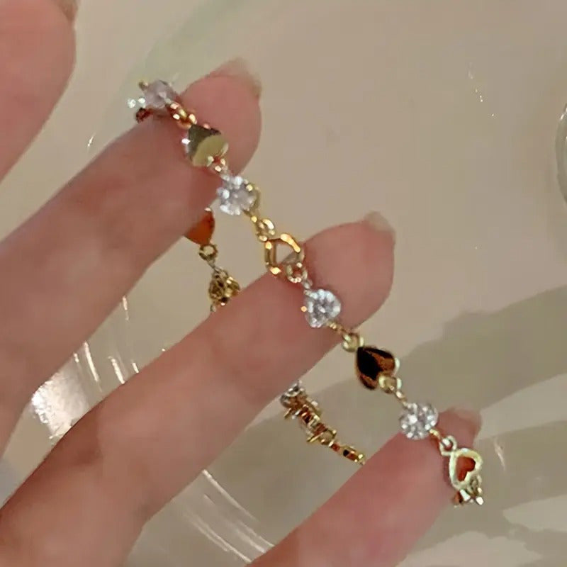 1pc Elegant Minimalist Alloy Bracelet with Heart & Star Charms - Versatile Everyday Jewelry for Women, Perfect Gift for Birthdays, Anniversaries, Parties & Dates