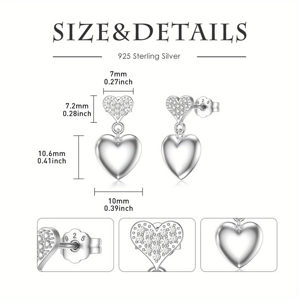 Classic Style 925 Sterling Silvery Heart Dangle Earrings for Women, Synthetic April Birthstone, Lab-created White Gemstone, All-Season Jewelry Gift