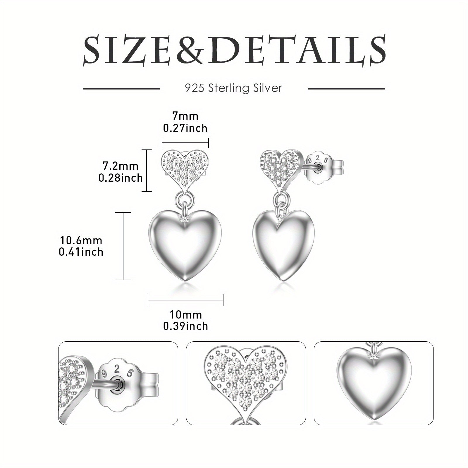 Classic Style 925 Sterling Silvery Heart Dangle Earrings for Women, Synthetic April Birthstone, Lab-created White Gemstone, All-Season Jewelry Gift