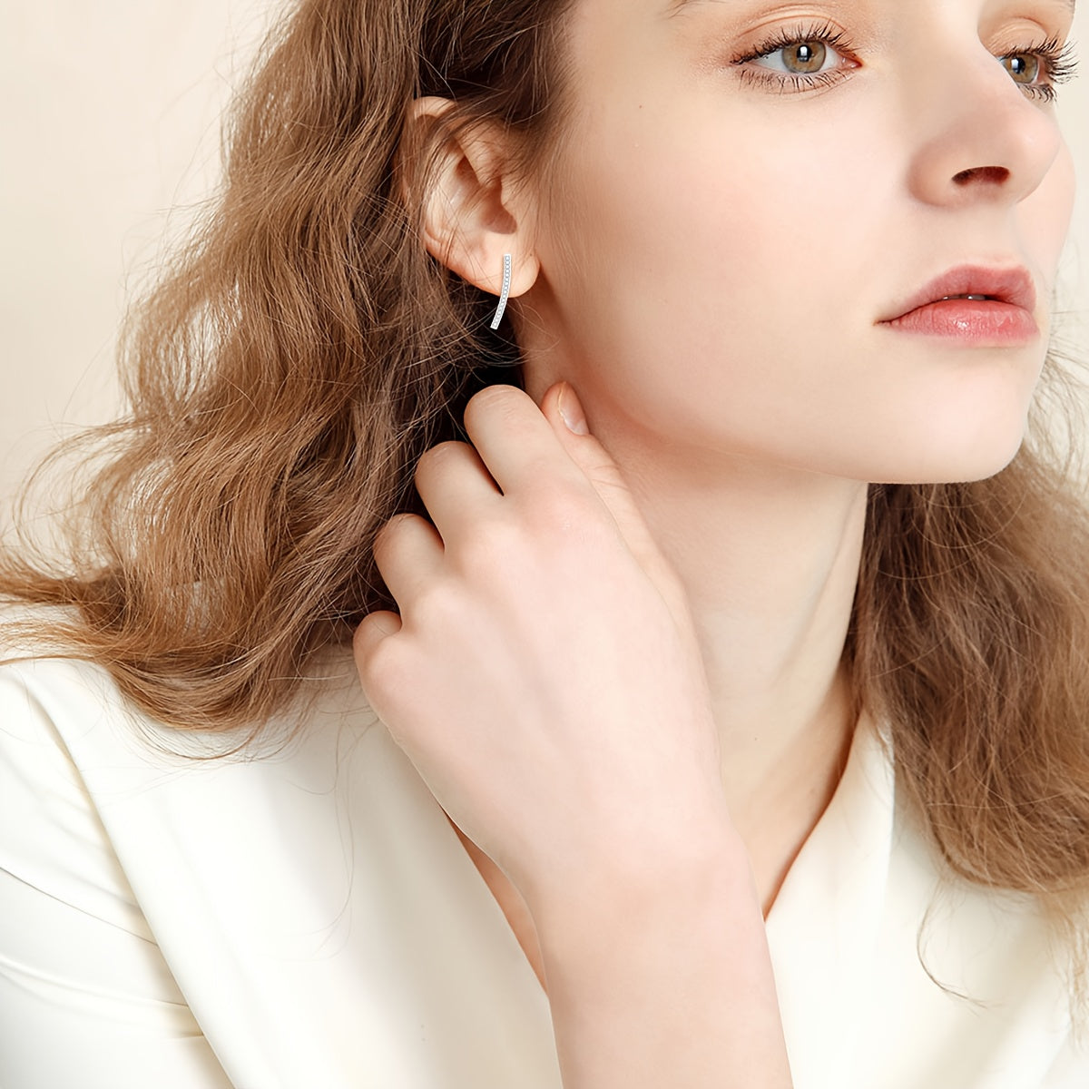 Lab-Diamond Bar Crawler Earrings Cuff Studs for Women in Sterling Silver Curved Bar Climber Earrings with Lab-Diamonds Jewelry Gift for Her