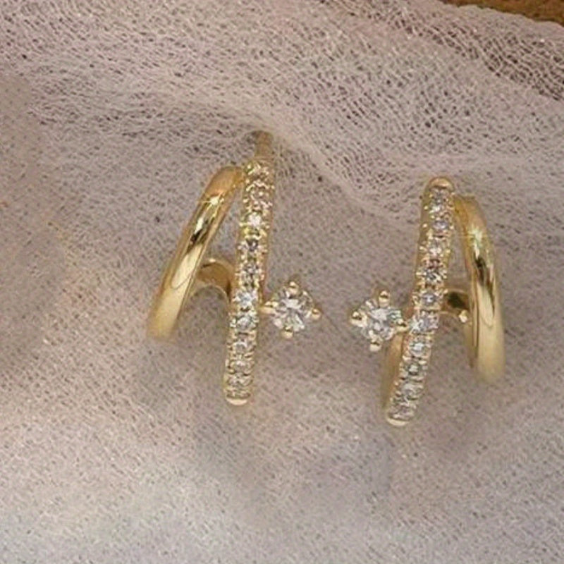 S925 Sterling 925 Silver Double-Layer Stud Earrings - Sparkling Claw Setting, Perfect Birthday Gift