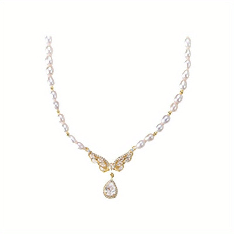 Elegant Mixed Color Freshwater Pearl Pendant Necklace with Synthetic Cubic Zirconia Accents, No Plating - Chic Fashionable Drop Chain for Women, Ideal Gift for Mother or Best Friend