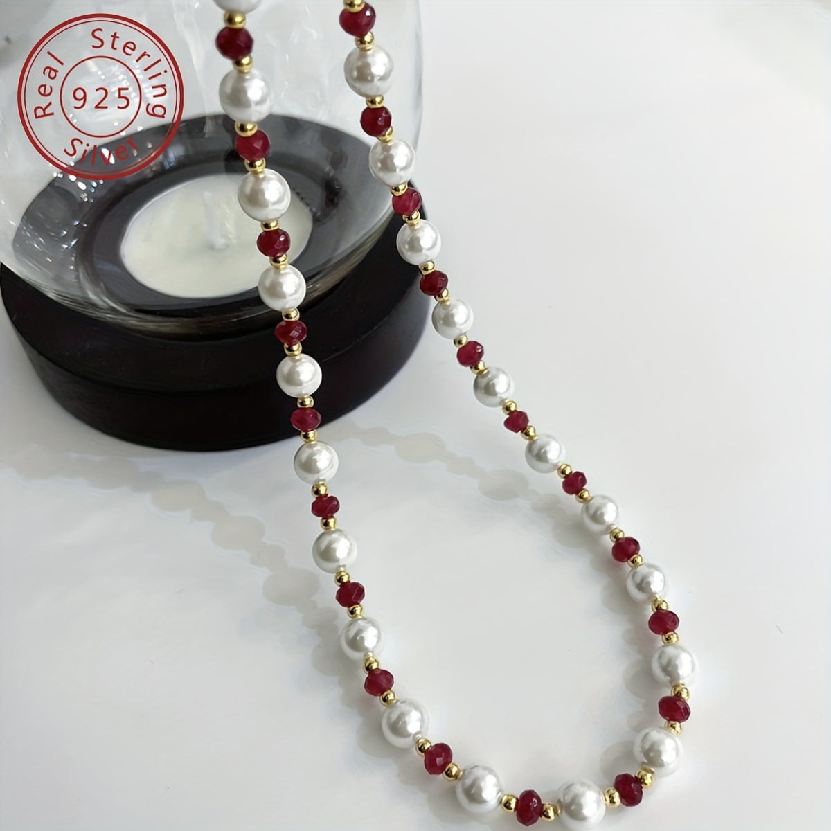 1pc Elegant 925 Silver Natural Stone Beaded Necklace - French Retro Luxury Design, 18K Golden Plated, Perfect for Daily Wear & Gifting, Valentine'S Day, Birthday, Anniversary - Includes Gift Box, Special Occasion Jewelry | French Retro Style | Durab