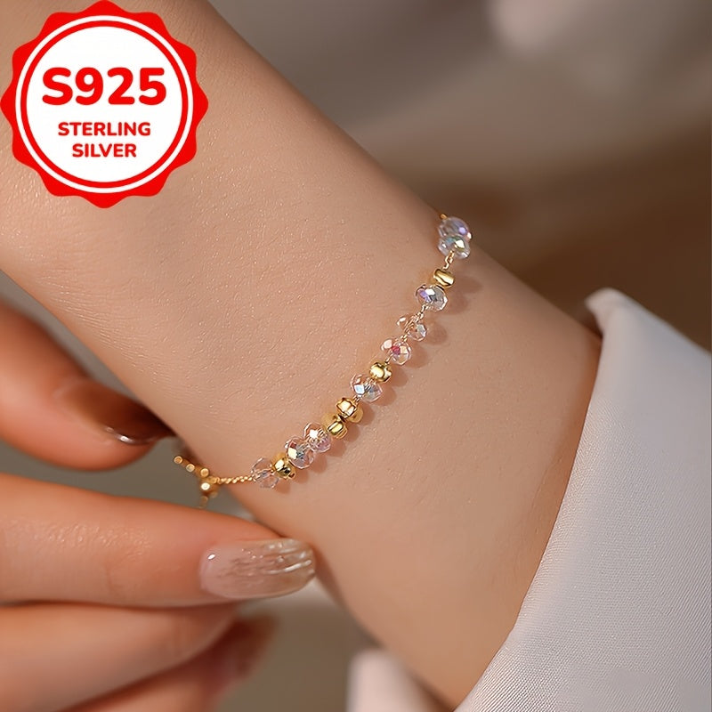 1pc of S925 sterling Silvery Korean-style colorful bead bracelet, suitable for women to wear, featuring a simple and luxurious style. Perfect as a gift for couples or friends, ideal for daily use, parties, beach vacations, and all seasons