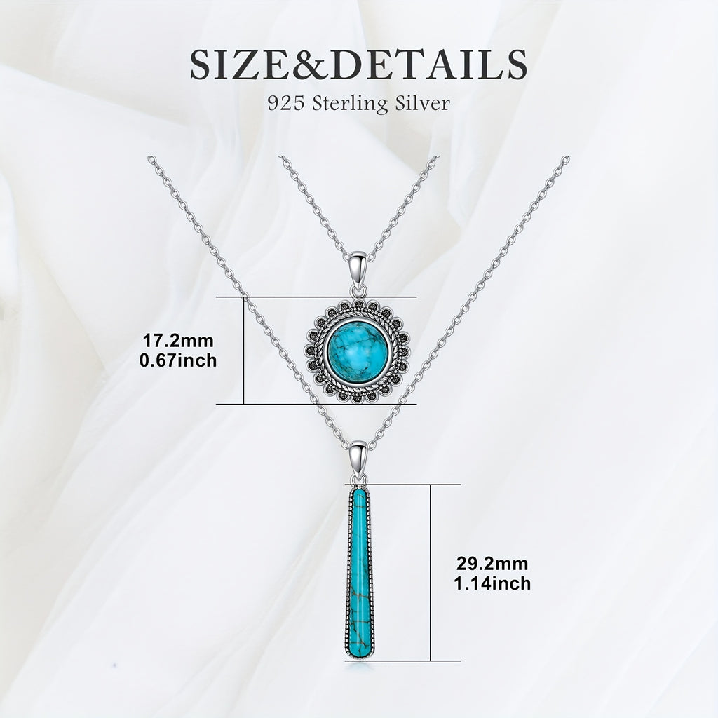 Turquoise Layered Necklace 925 Sterling Silver Genuine Gemstone Turquoise Pendant Boho Jewelry Gifts for Women