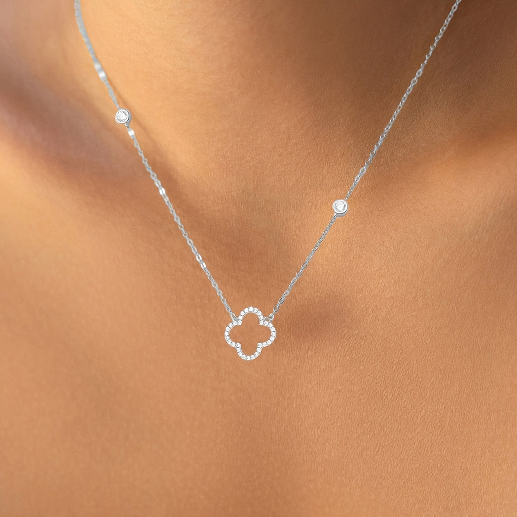 Timeless Durable Jewelry 925 Sterling Silver Clover Necklace | Lucky Guardian Synthetic Zirconia Pendant, Minimalist Collarbone Chain, Women's Jewelry, Girlfriend Birthday Gift, Romantic Present, Elegant Fashion Accessory