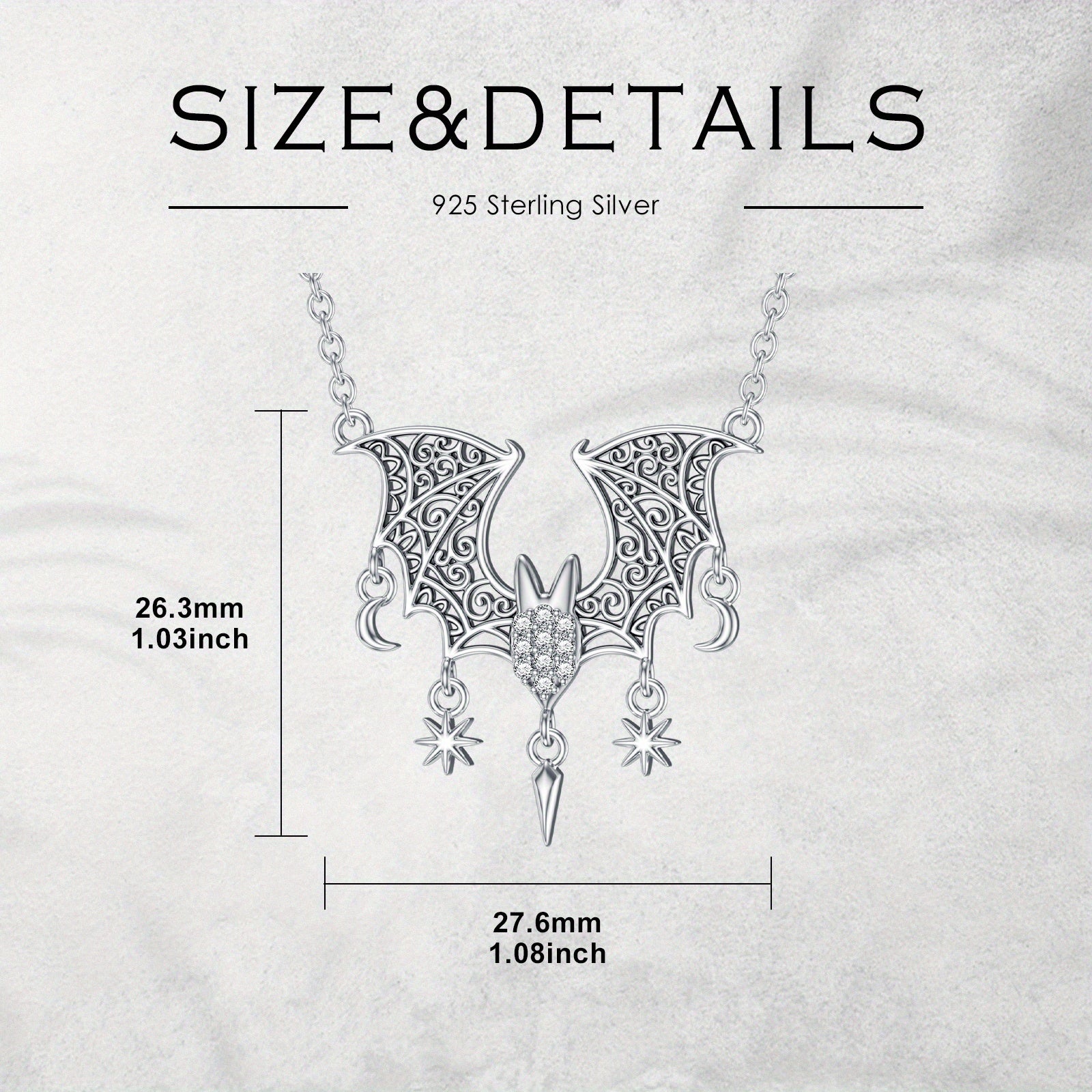 925 Sterling Silver Bat Pendant Necklace for Women - Elegant Animal-Themed Design with Sparkling Rhinestones, Perfect for Daily Wear or Special Occasions, Daily Occasion Jewelry|Elegant Pendant Necklace|Detailed Craftsmanship, Bat Accessories