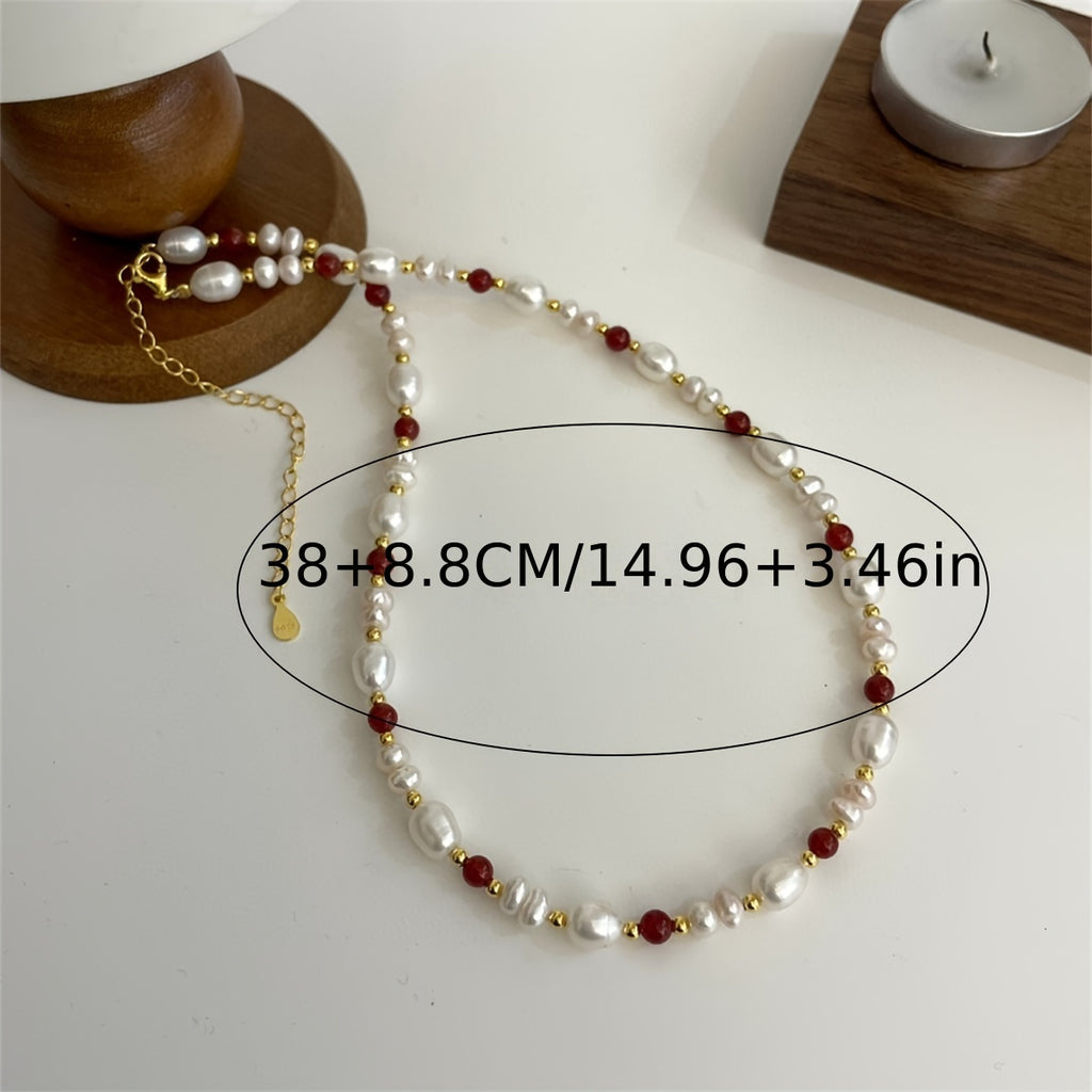 925 Silver Necklace With Natural Freshwater Pearl Beads Necklace Elegant Simple Style Daily Wear Accessories Original Design Fine Jewelry Valentine's Day Gift With Gift Box