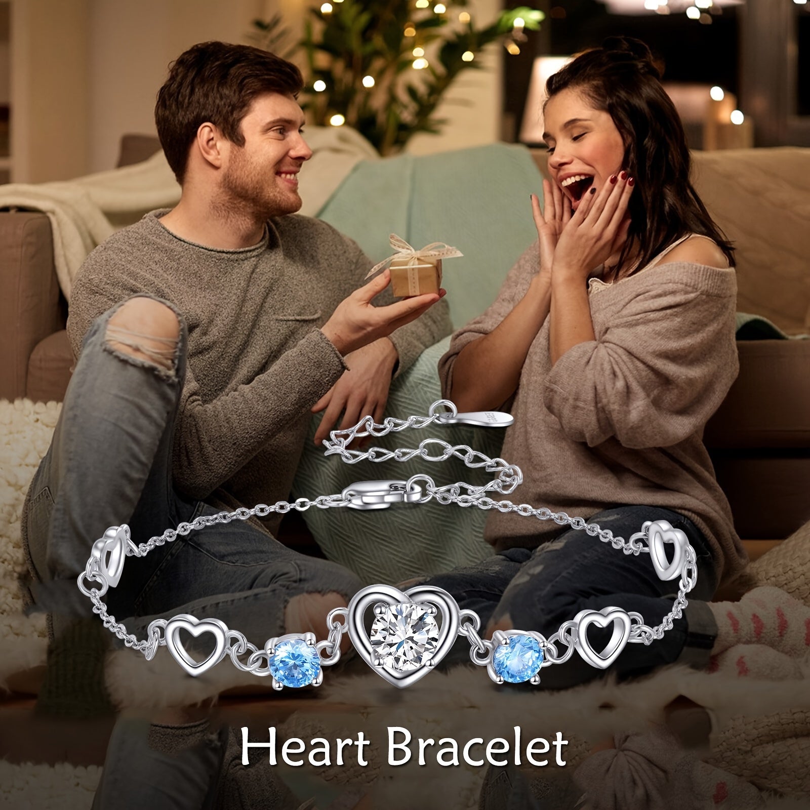 Heart Bracelet 925 Sterling Silver Aquamarine Bracelet For Women March Birthstone Link Chain Bracelets Jewelry Love Gifts For Girls