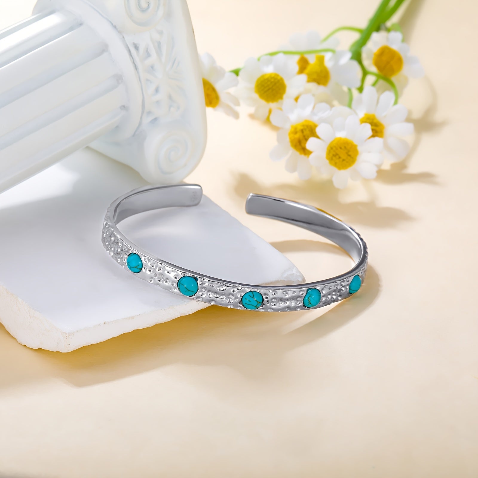 Genuine Turquoise Bracelet, Sterling Silver Native American Boho Adjustable Bangle Cuff Jewelry for Women, Fit for 6 6.5 7 7.5 Inches