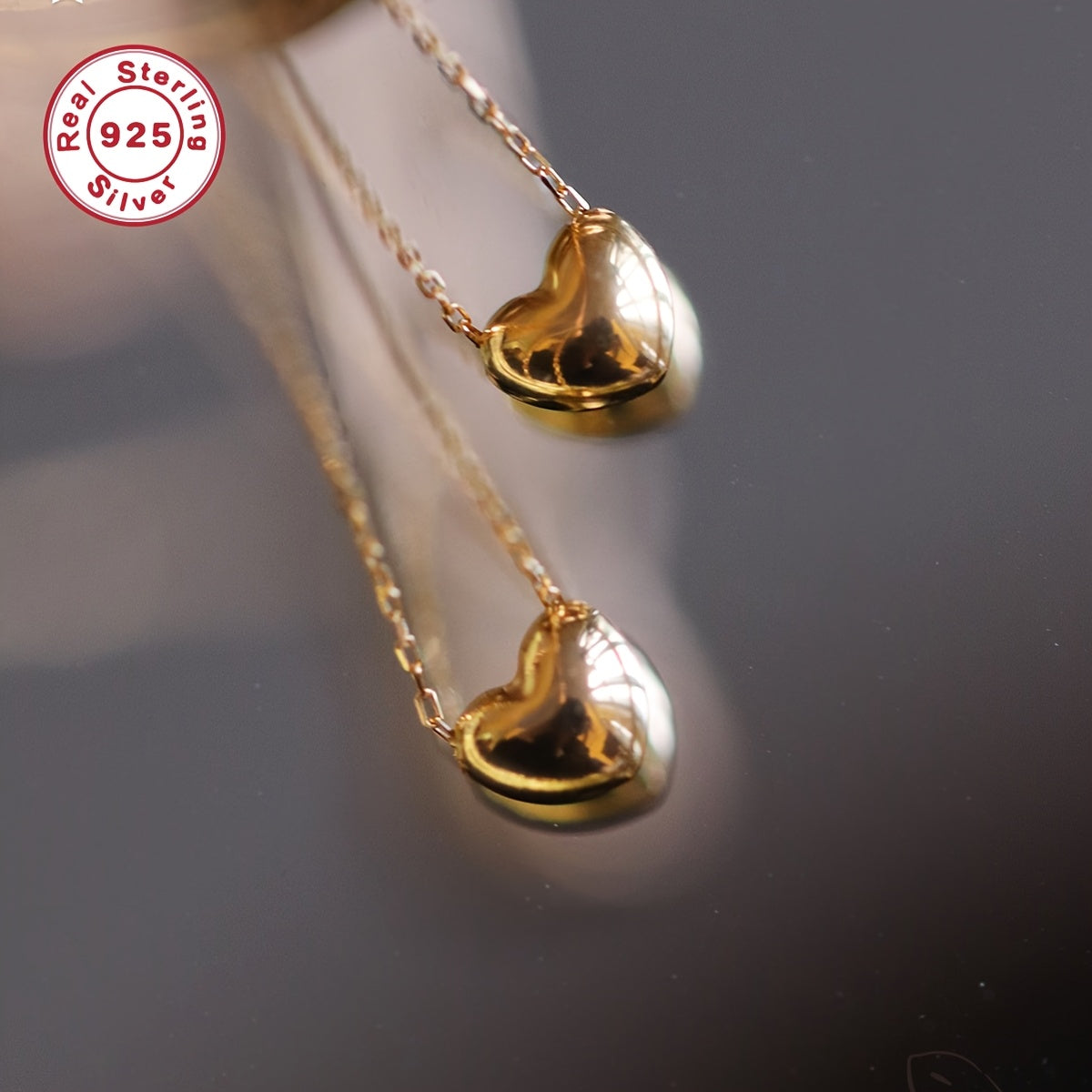 S925 Sterling Silvery Women's Necklace, Minimalist 18K Gold-Plated Heart Pendant, Classic Small Heart Charm Adjustable Collarbone Chain, Ideal Valentine's Day Gift for Girlfriend, Love Token, Wedding Accessory, Elegant Design, Delicate Craftsmanship