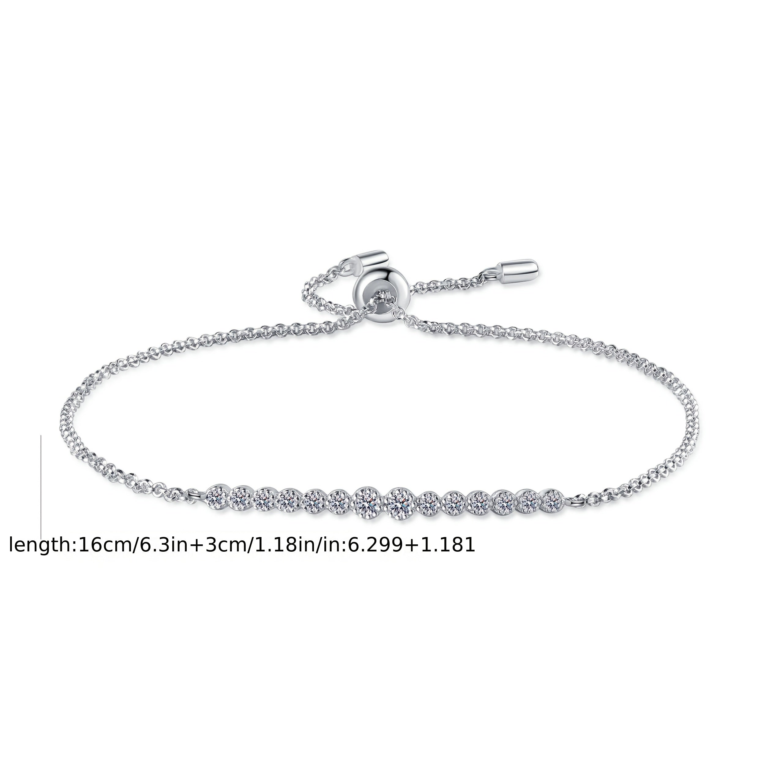 The Design of The S925 Sterling Silver Single-Row Synthetic Zirconia Bracelet for Women Conveys a Sense of Elegance And Versatility, Featuring a Pull-Adjustable Design.