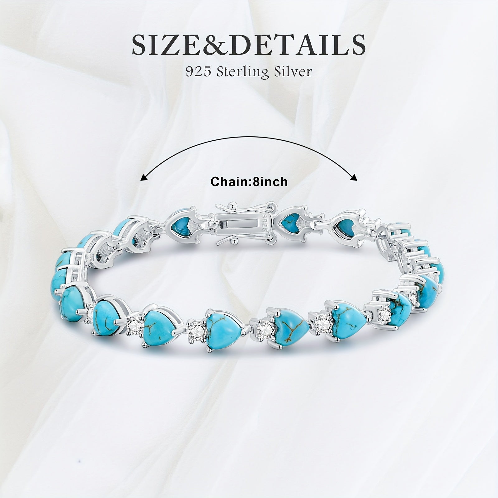 Boho Turquoise Bracelet for Women 925 Sterling Silver Natural Gemstone Western Turquoise Stone Bracelet Heart Tennis Bracelets Turquoise Jewelry Gifts For Mom