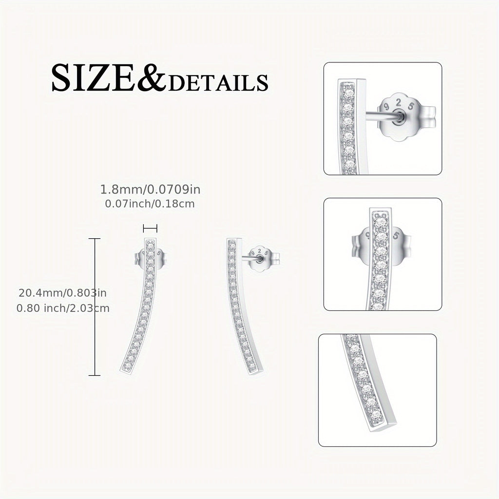 Lab-Diamond Bar Crawler Earrings Cuff Studs for Women in Sterling Silver Curved Bar Climber Earrings with Lab-Diamonds Jewelry Gift for Her