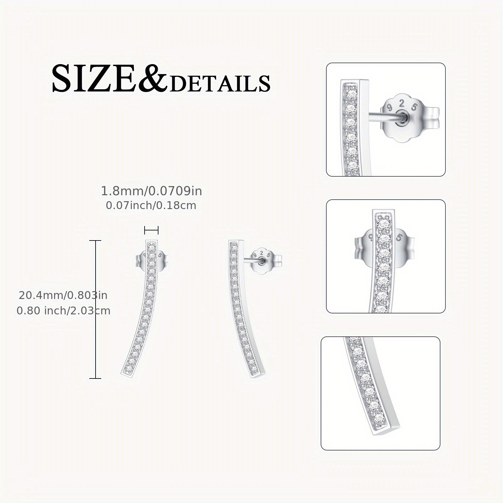 Lab-Diamond Bar Crawler Earrings Cuff Studs for Women in Sterling Silver Curved Bar Climber Earrings with Lab-Diamonds Jewelry Gift for Her