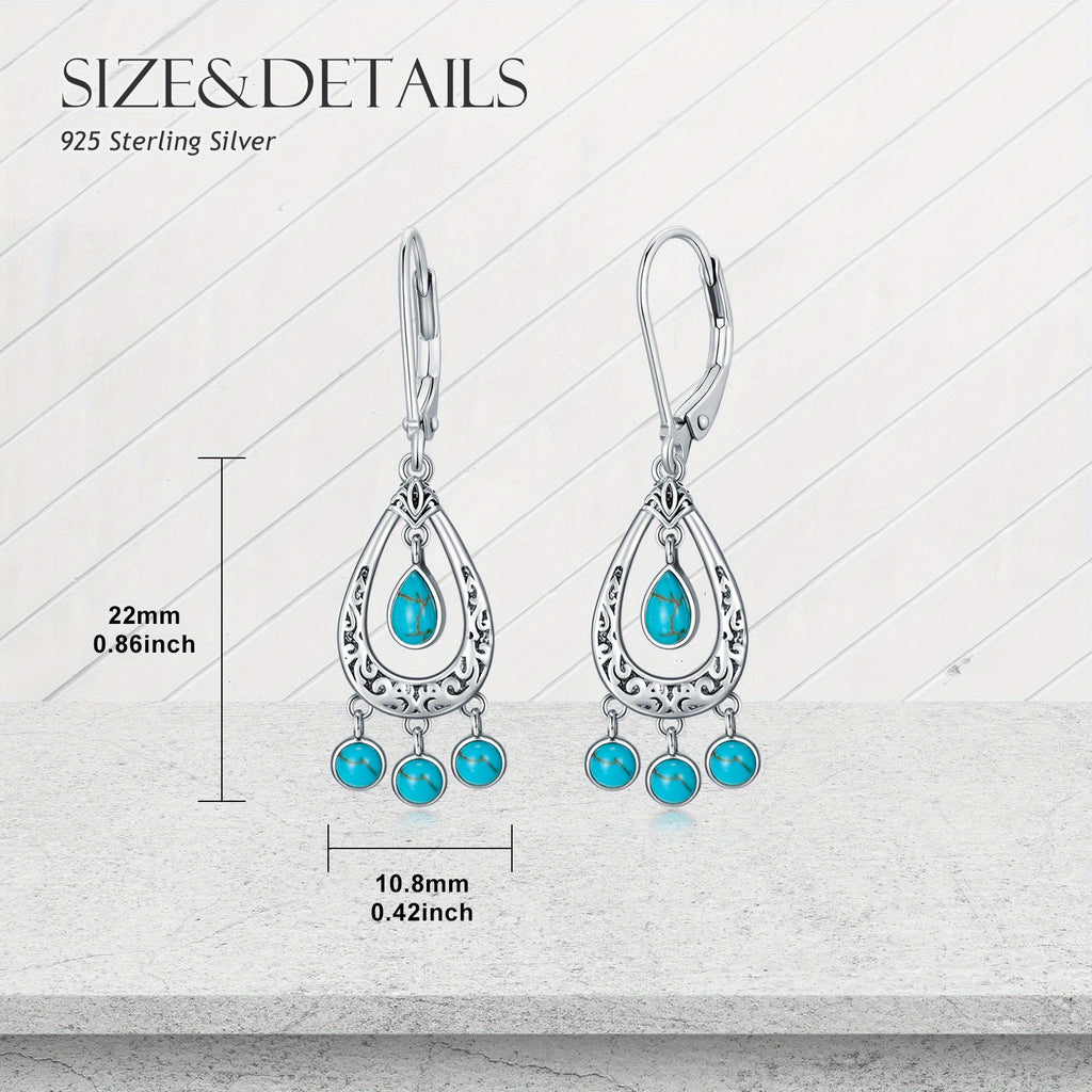 Turquoise Drop Earrings in Boho Style, Tribal Ethnic Jewelry Gift for Women