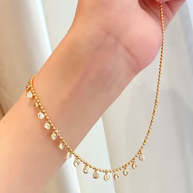 Elegant 18K Golden-Plated Stainless Steel Layered Necklace with Sparkling Gemstones - Chic Collarbone Chain for Women, Perfect for Festive Occasions, Festive Accessory|Chic Necklace|Durable Chain, Necklace for Women