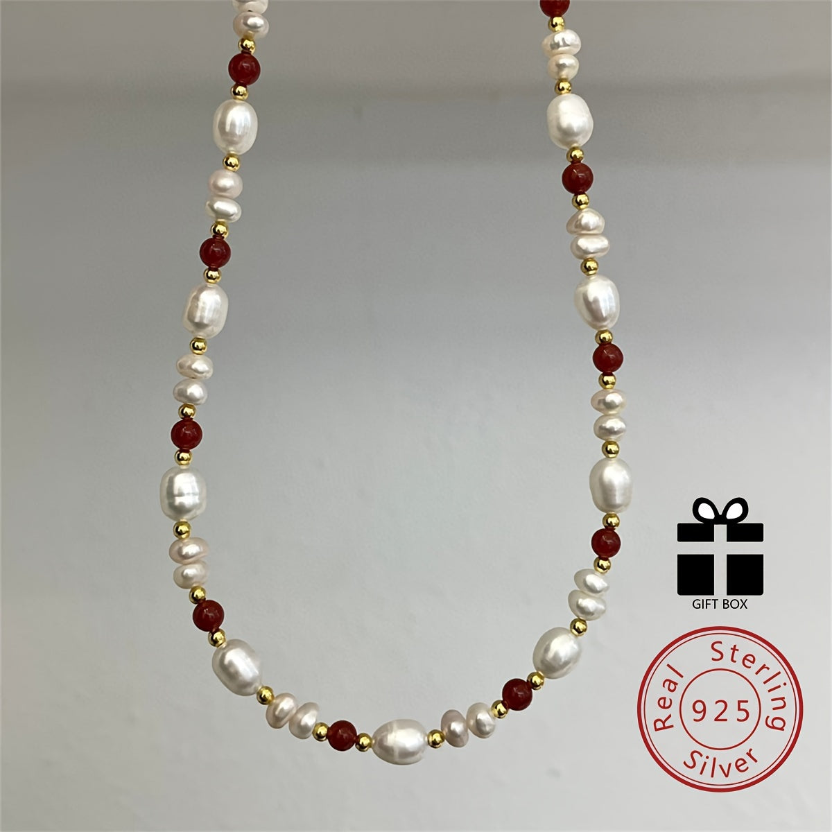 925 Silver Necklace With Natural Freshwater Pearl Beads Necklace Elegant Simple Style Daily Wear Accessories Original Design Fine Jewelry Valentine's Day Gift With Gift Box