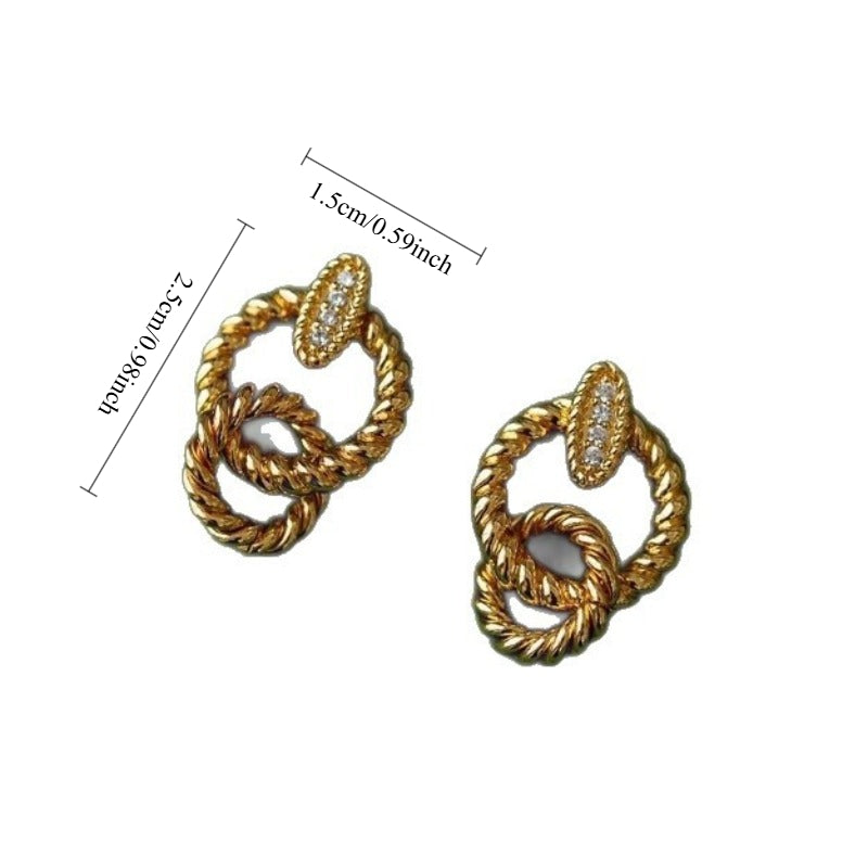 Retro Style Fashion Temperament Double Circle S925 Synthetic Zirconia Earrings - Party Banquet Exquisite Jewelry - Anniversary Gift, Special Occasion, Elegant Design, Fine Craftsmanship