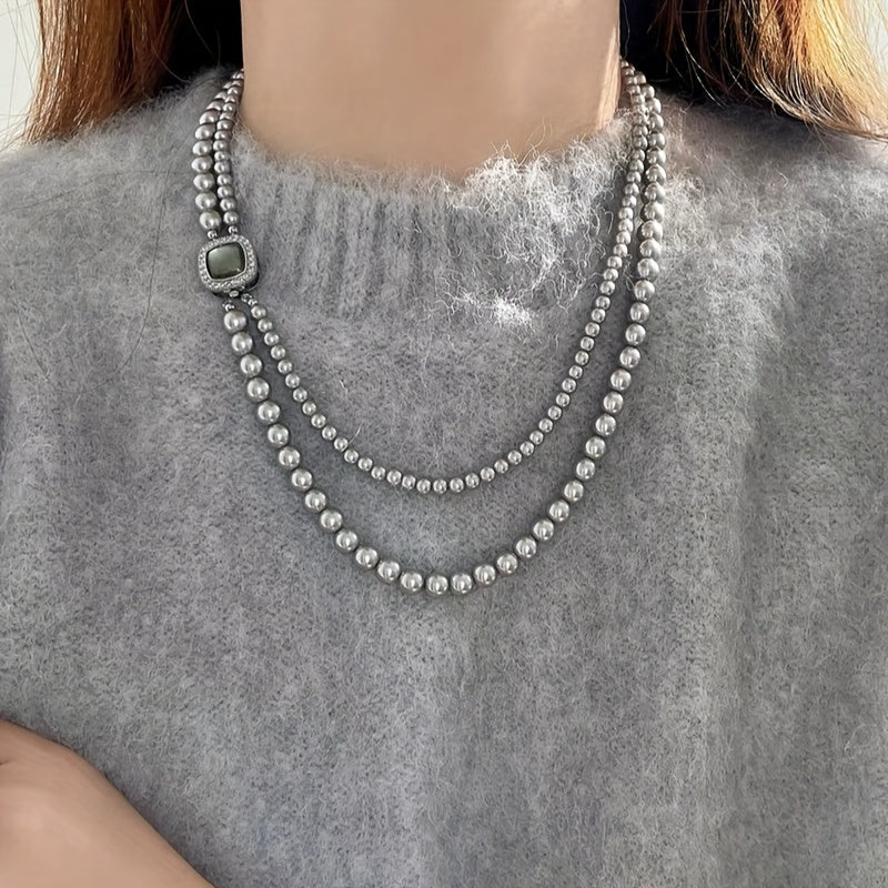 Double Layered Layered Pearl Necklace, Classic Style, Imitation Pearl, Synthetic, February Birthstone, Vintage, Simple, for Daily Occasion, Gift-giving Occasion, Spring Festival