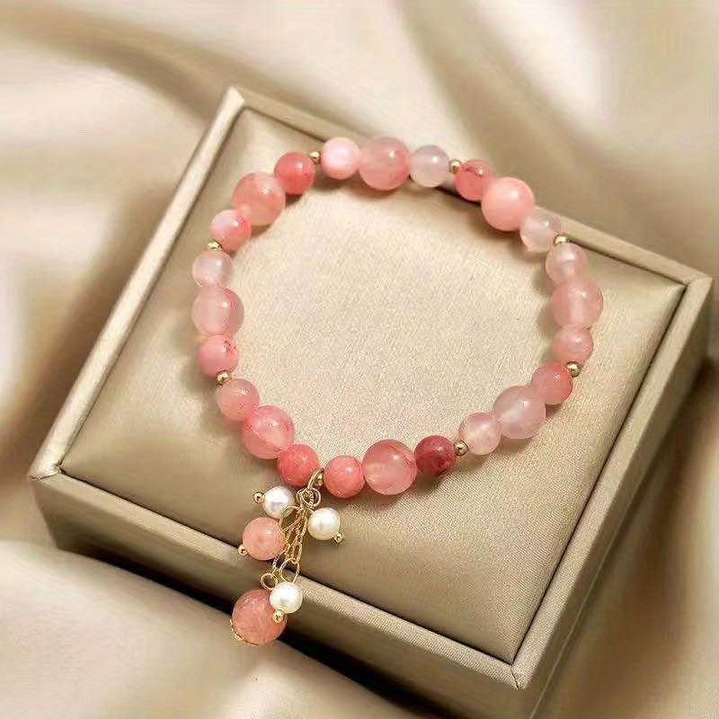 Korean Version of Simple Personalized Freshwater Pearl Strawberry Crystal Bracelet