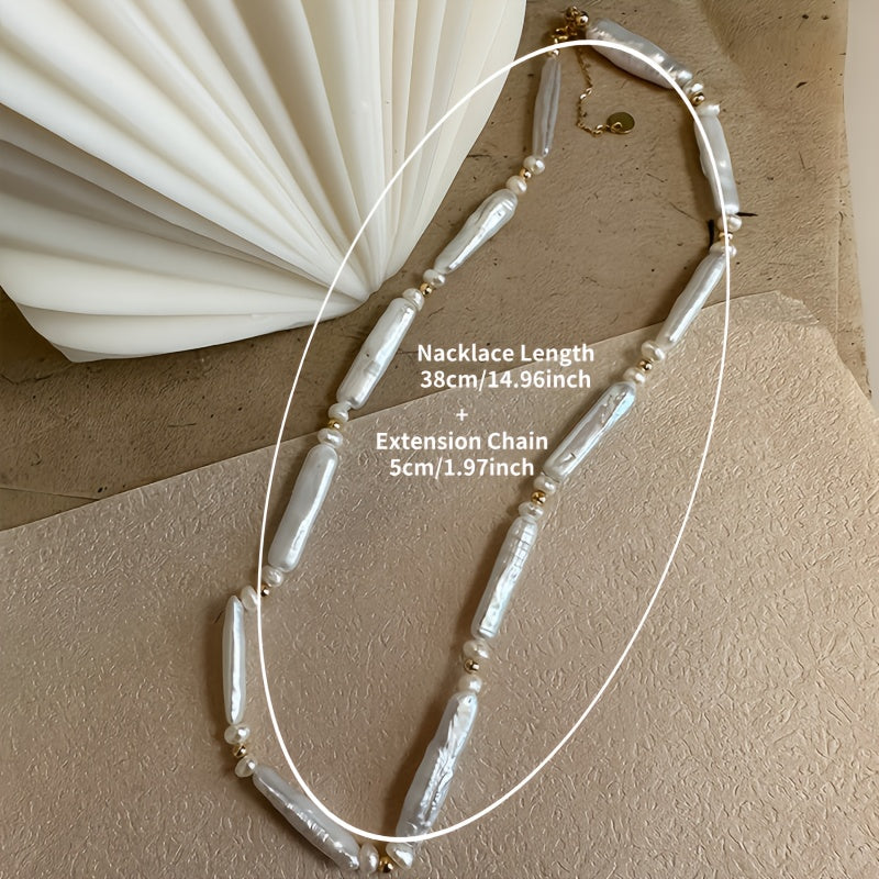 Elegant French Baroque-Inspired Pearl Necklace for Women - Bohemian Style with Natural Freshwater Pearls, Golden-Tone Alloy Beads, and Sparkling Accents - Perfect for Daily Wear or Gifting, Pearl Jewelry