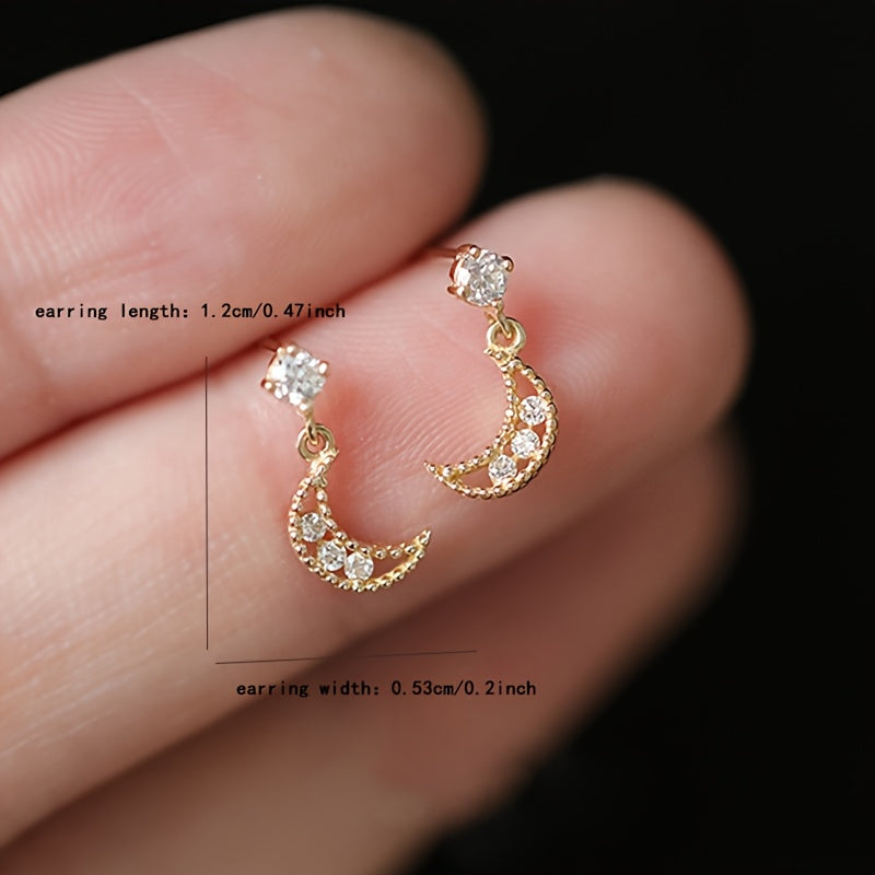 925 Silver Hollow Beaded with Synthetic Zirconia Inlaid, Delicate And Light Luxury Moon Earrings, Unique Design, Suitable for Small Accessories