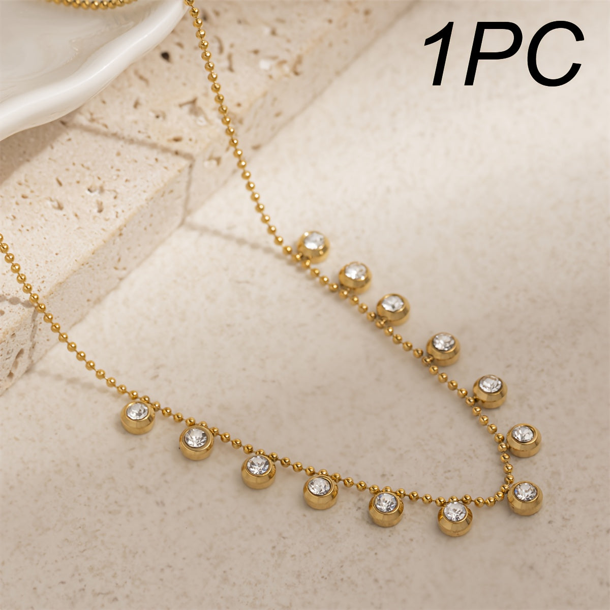 Elegant 18K Golden-Plated Stainless Steel Layered Necklace with Sparkling Gemstones - Chic Collarbone Chain for Women, Perfect for Festive Occasions, Festive Accessory|Chic Necklace|Durable Chain, Necklace for Women