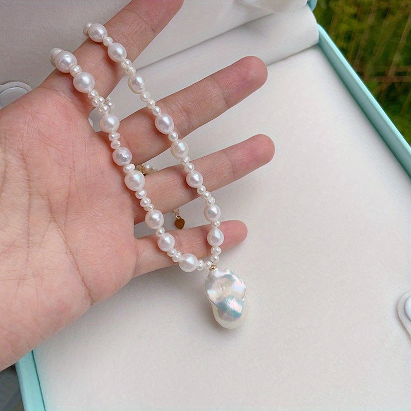 Elegant Baroque Freshwater Pearl Necklace - Versatile Fashion Accessory with Teardrop & Round Pendants, 18K Golden Plated Clasp, Perfect for Parties, Gifts, and Casual Attire