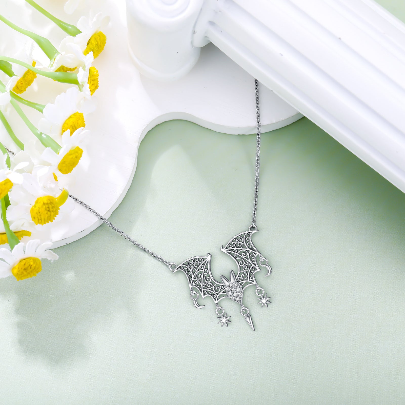 925 Sterling Silver Bat Pendant Necklace for Women - Elegant Animal-Themed Design with Sparkling Rhinestones, Perfect for Daily Wear or Special Occasions, Daily Occasion Jewelry|Elegant Pendant Necklace|Detailed Craftsmanship, Bat Accessories