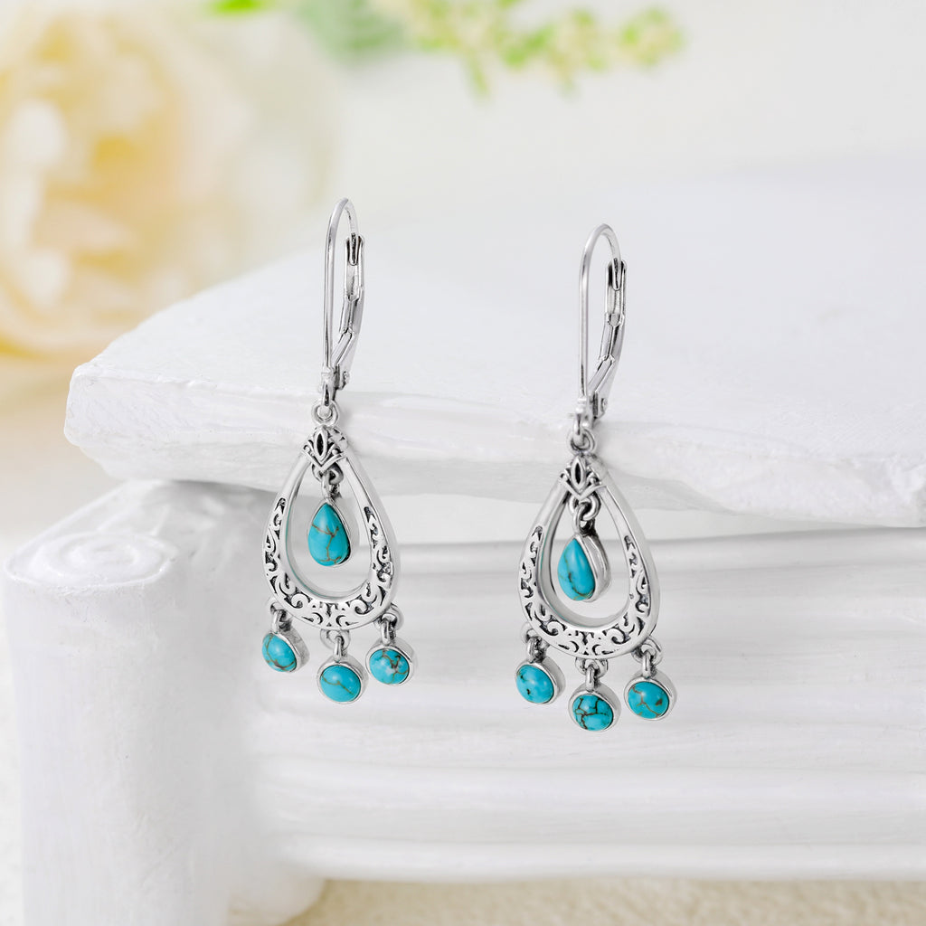Turquoise Drop Earrings in Boho Style, Tribal Ethnic Jewelry Gift for Women