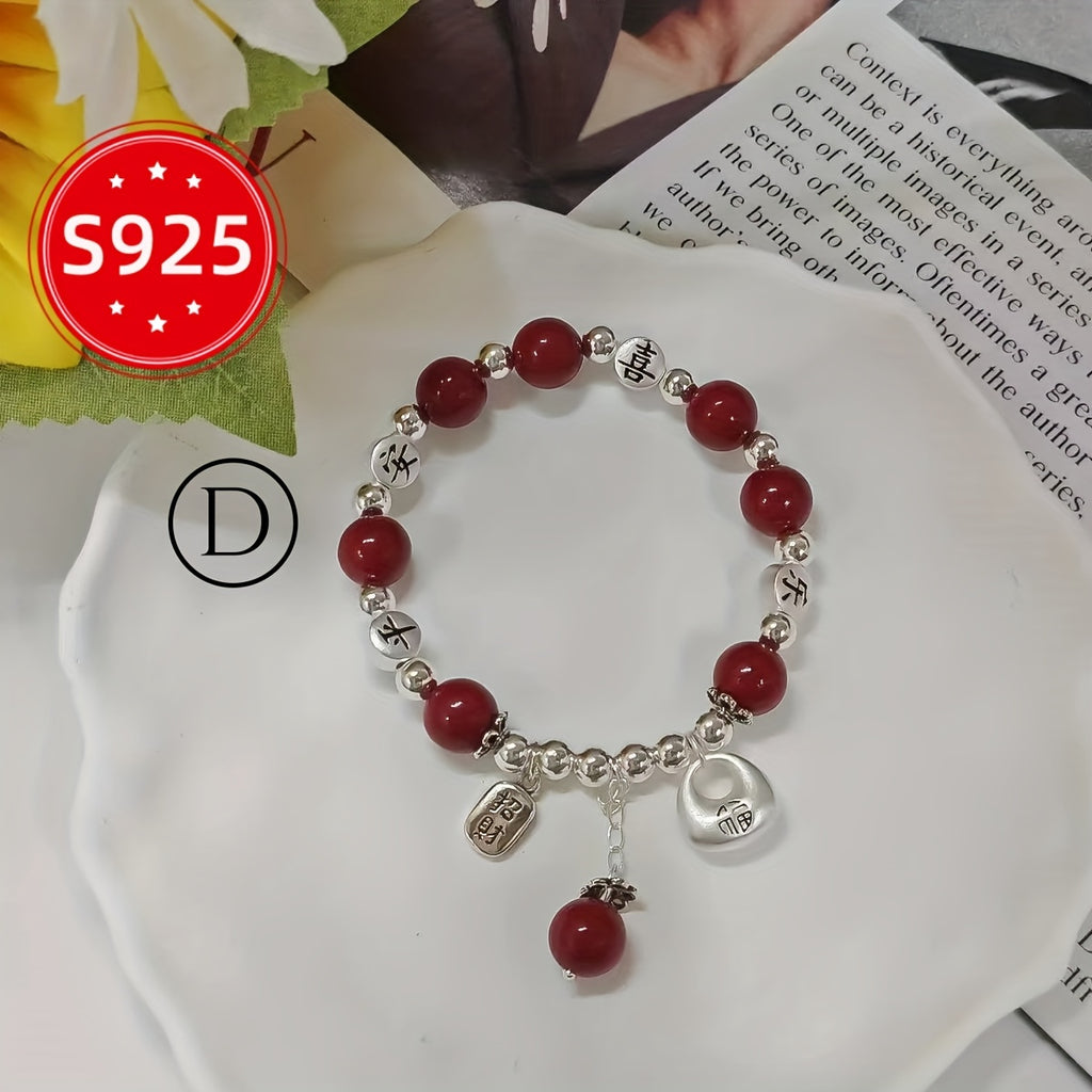 S925 925 Silver Garnet Money Bag Bracelet - Elegant Minimalist Design with Heart Pendant, Adjustable Clasp, Durable & Stylish, Perfect for Daily Wear or Special Occasions, Everyday Accessory | Elegant Bracelet | Adjustable Clasp, For Teenager