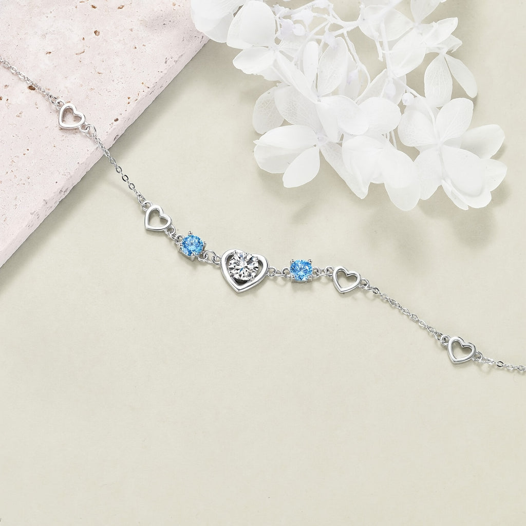 Heart Bracelet 925 Sterling Silver Aquamarine Bracelet For Women March Birthstone Link Chain Bracelets Jewelry Love Gifts For Girls