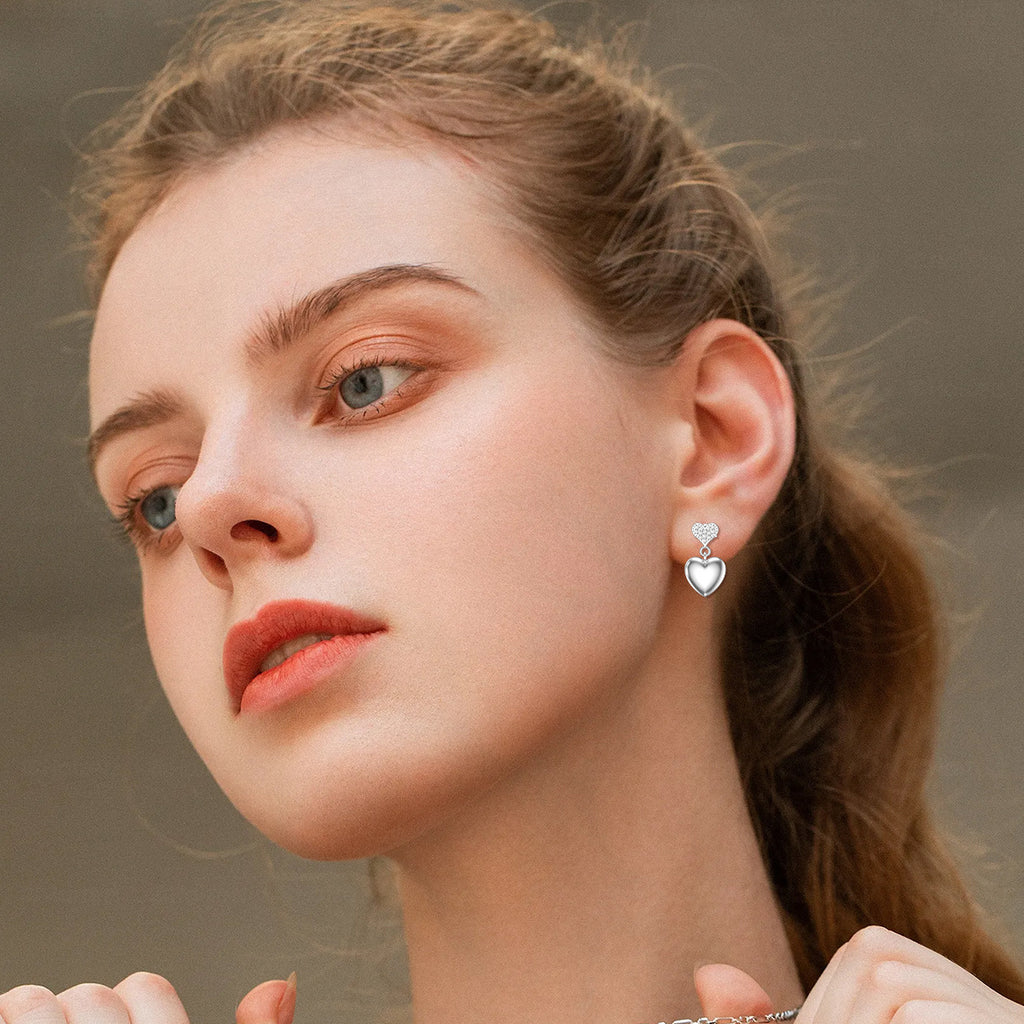 Classic Style 925 Sterling Silvery Heart Dangle Earrings for Women, Synthetic April Birthstone, Lab-created White Gemstone, All-Season Jewelry Gift