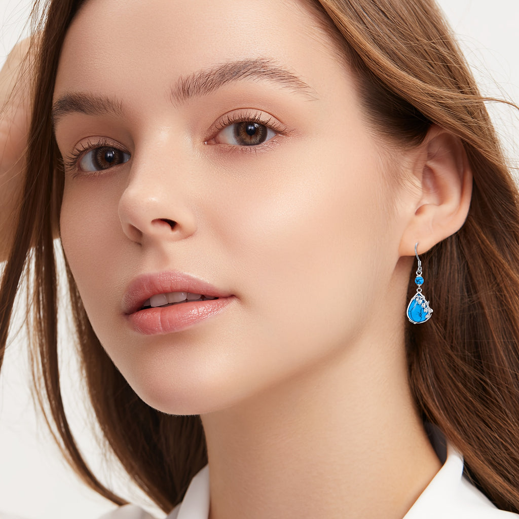 Lily Of The Valley Earrings for 925 Sterling 925 Silver Turquoise Flower Dangle Earrings Jewelry for Birthday Mother's Day, for Teenager