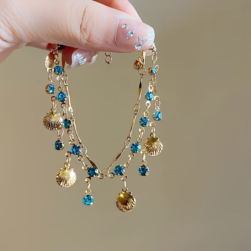 1pc blue Golden shell necklace versatile bracelet niche design sense light luxury jewelry
