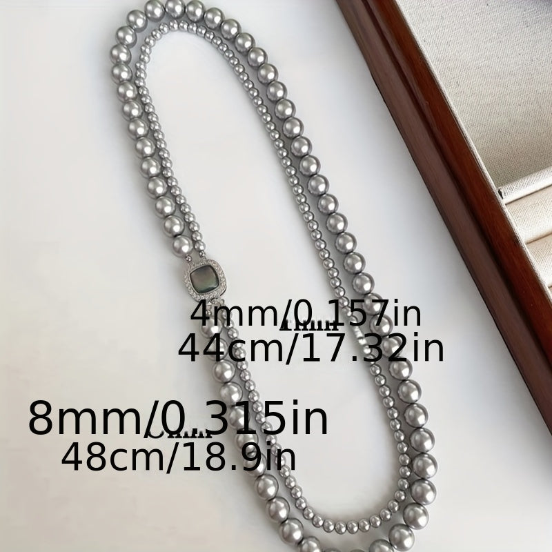 Double Layered Layered Pearl Necklace, Classic Style, Imitation Pearl, Synthetic, February Birthstone, Vintage, Simple, for Daily Occasion, Gift-giving Occasion, Spring Festival
