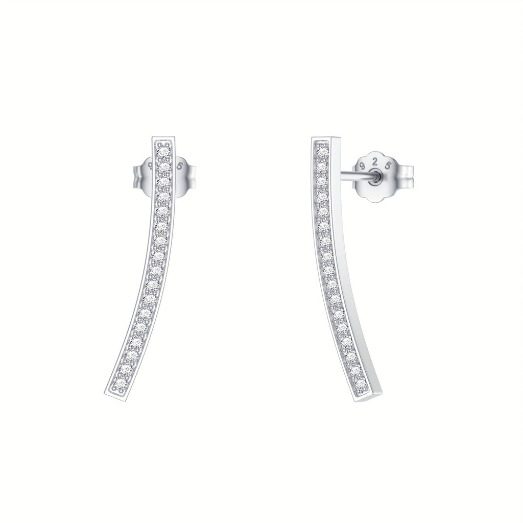 Lab-Diamond Bar Crawler Earrings Cuff Studs for Women in Sterling Silver Curved Bar Climber Earrings with Lab-Diamonds Jewelry Gift for Her