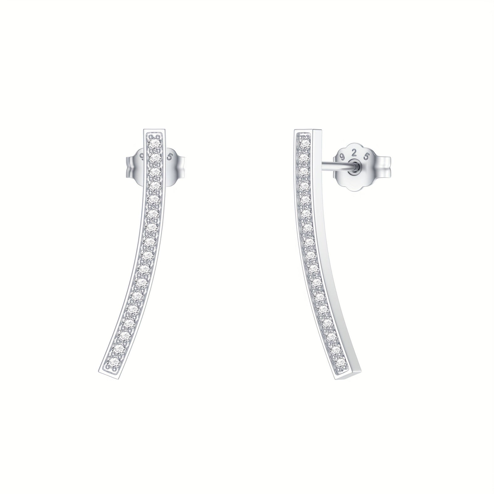 Lab-Diamond Bar Crawler Earrings Cuff Studs for Women in Sterling Silver Curved Bar Climber Earrings with Lab-Diamonds Jewelry Gift for Her