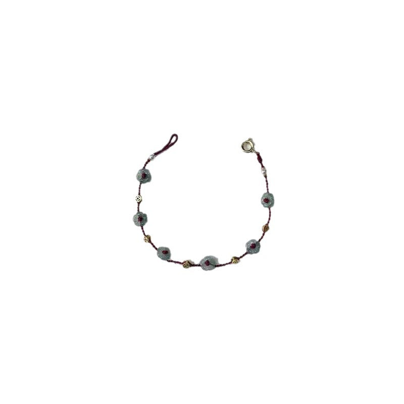 1pc Elegant Vintage-Inspired Imitation Jade Flower Rope Bracelet, Adjustable Weave Design, Good Luck Charm, Ideal for Daily Wear & Valentine'S Day Gift for Women